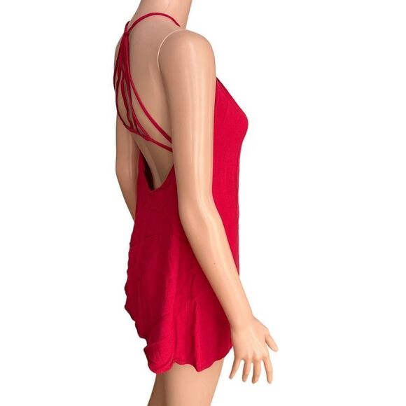 Red haulter strappy back keyhole top blouse size S - Picture 2 of 5
